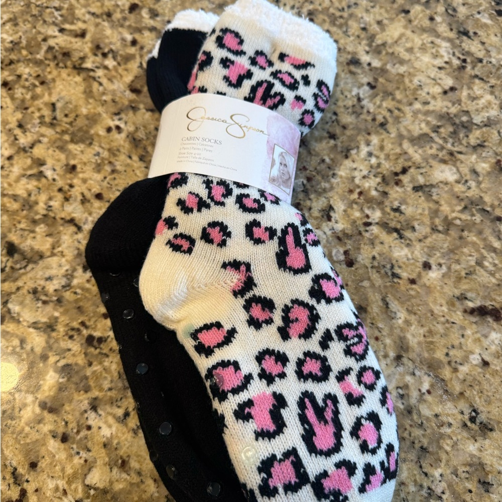Jessica Simpson Pink and Black Leopard Socks